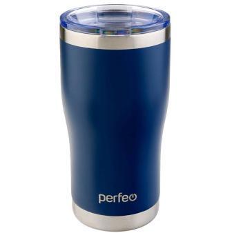 Термокружка для напитков с прозрачной крышкой, объем 0,6 л., темно-синий PERFEO