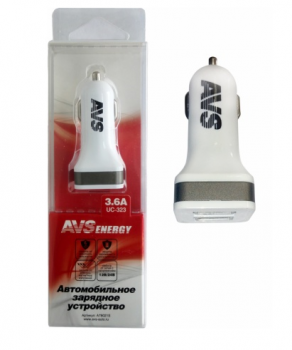 USB автомобильное зарядное устройство AVS 2 порта UC-323 (3,6А)