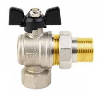 Кран шаровой угловой TIM PN40 DN-25 усил ВхН с удлинителем, черн баб (FM1" американка), никел