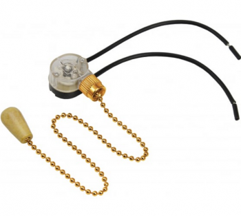 Выключатель для бра REXANT с золотой цепочкой 270 мм и проводами, деревянный наконечник