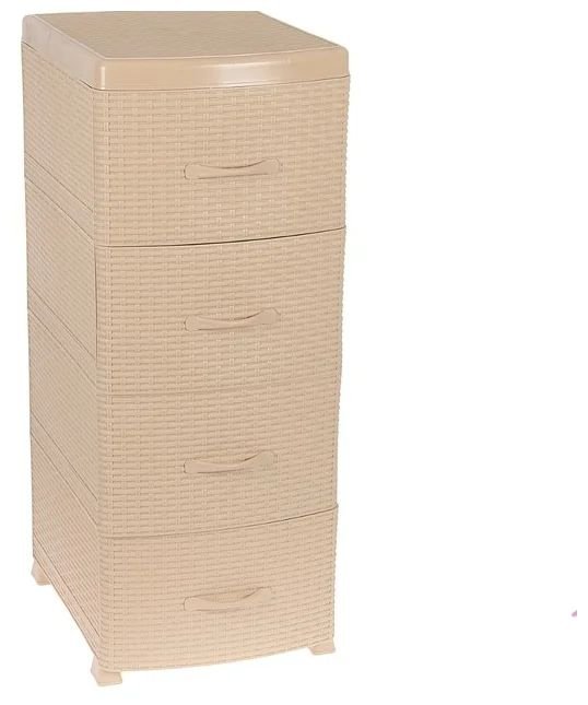 М 2814 Комод  узкий РОТАНГ (4 секции) бежевый