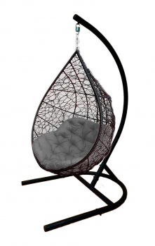 Кресло подвесное Лия (стойка+основание черн, корз.корич., подуш.серая м.н. 120 кг.