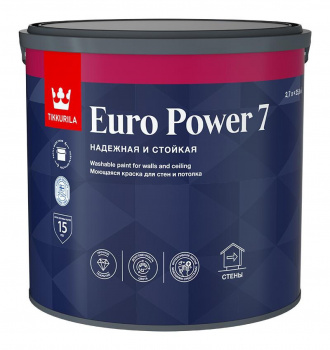 Краска моющаяся Tikkurila Euro Power 7 матовая база С бесцветная 2,7л