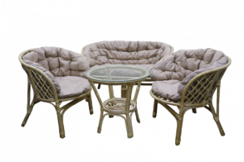 Набор мебели "Багамы Премиум (диван+2кресла+стол+м/э) (каркас медовый, натуральный ротанг, твил