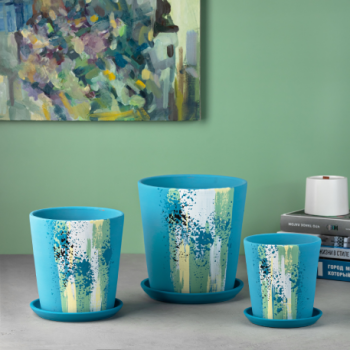 Горшок керам. с поддоном Конус "Водопад" син. № 4 d18см h18,5см 2,6л