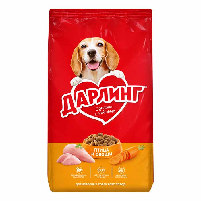 12557718 Сухой корм Дарлинг для собак птица с овощами 500г