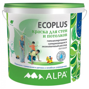 Краска латексная гипоаллергенная Альпа Ecoplus моющаяся матовая белая 2л