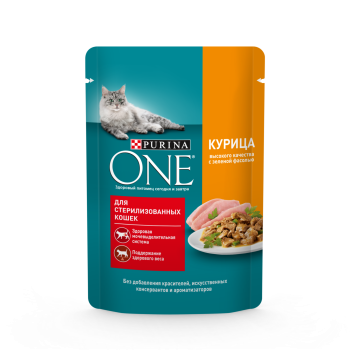 Влажный корм PURINA ONE для стерилизованных кошек с курицей и зеленой фасол