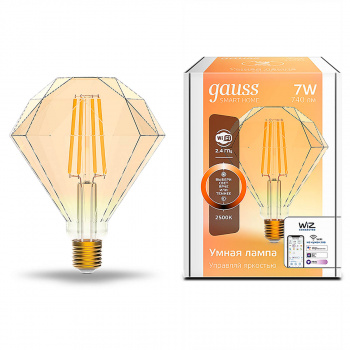 Лампа умная Gauss Smart Home Filament Diamond 7W 740lm 2500К E27, диммируемая