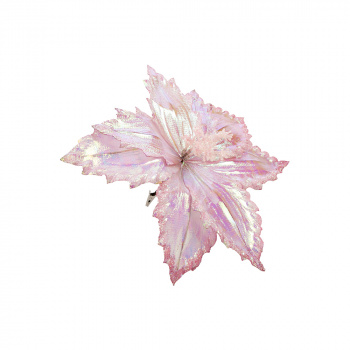 Украшение новогоднее Лилия розовое сияние из полиэстера, на клипсе из черного металла / 30x30x22см 