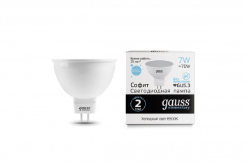 Лампа светодиодная LED-MR16 GU5.3 7Вт 6500K, холодный белый 550Лм Elementary GAUSS