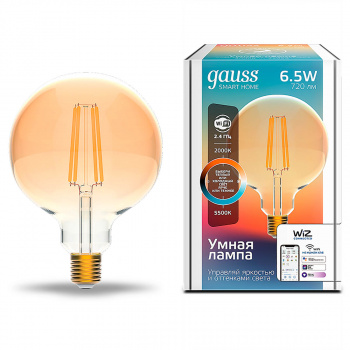 Лампа умная Gauss Smart Home Filament G95 6,5W 720lm 2000-5500К E27, диммируемая