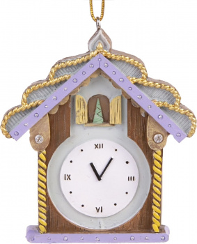 Новогоднее подвесное украшение Часы-Домик из полирезины  7х6х1см 