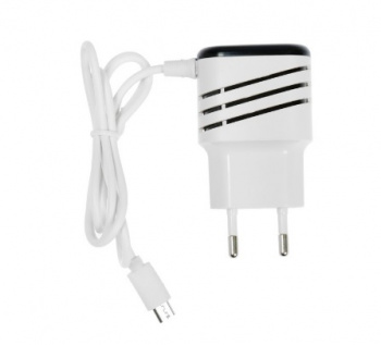 Устройство зарядное сетевое LuazON LCC-24, 2 USB, 1 A, кабель microUSB, черно-белое