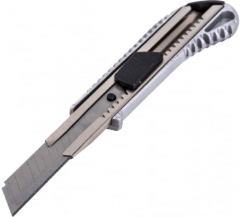 Нож с выдвижным лезвием 18 мм, металллический корпус, автоматический фиксатор, Вихрь