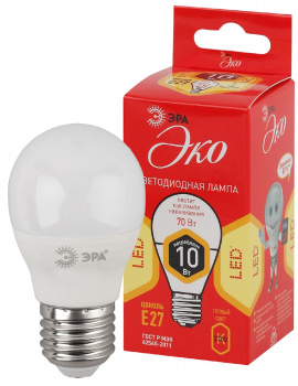 Лампа светодиодная  ЭРА ECO LED P45-10W-827-E27 (шар)