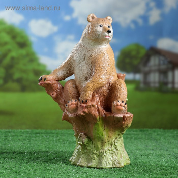 Фигура садовая "Мишка на пне натуральный" коричневый, 32х19х20см МИКС 