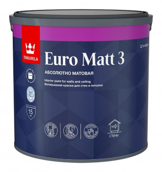 Краска интерьерная Tikkurila Euro Matt 3 глубокоматовая база С бесцветная 2,7л