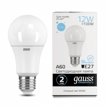 Лампа светодиодная LED-A60 12 Вт E27 6500K холодный белый, 1170Лм Elementary GAUSS