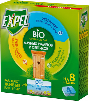 Биоактиватор д/дачных туалетов и септиков 4 таблетки в упак (4*20г) EXPEL 