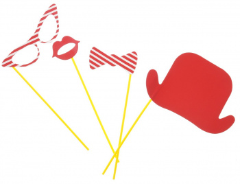 Набор для вечеринок "Красный" арт.39217/50 (20см, из бумаги с крепл. на пласт. палочке (шляпа, очки,