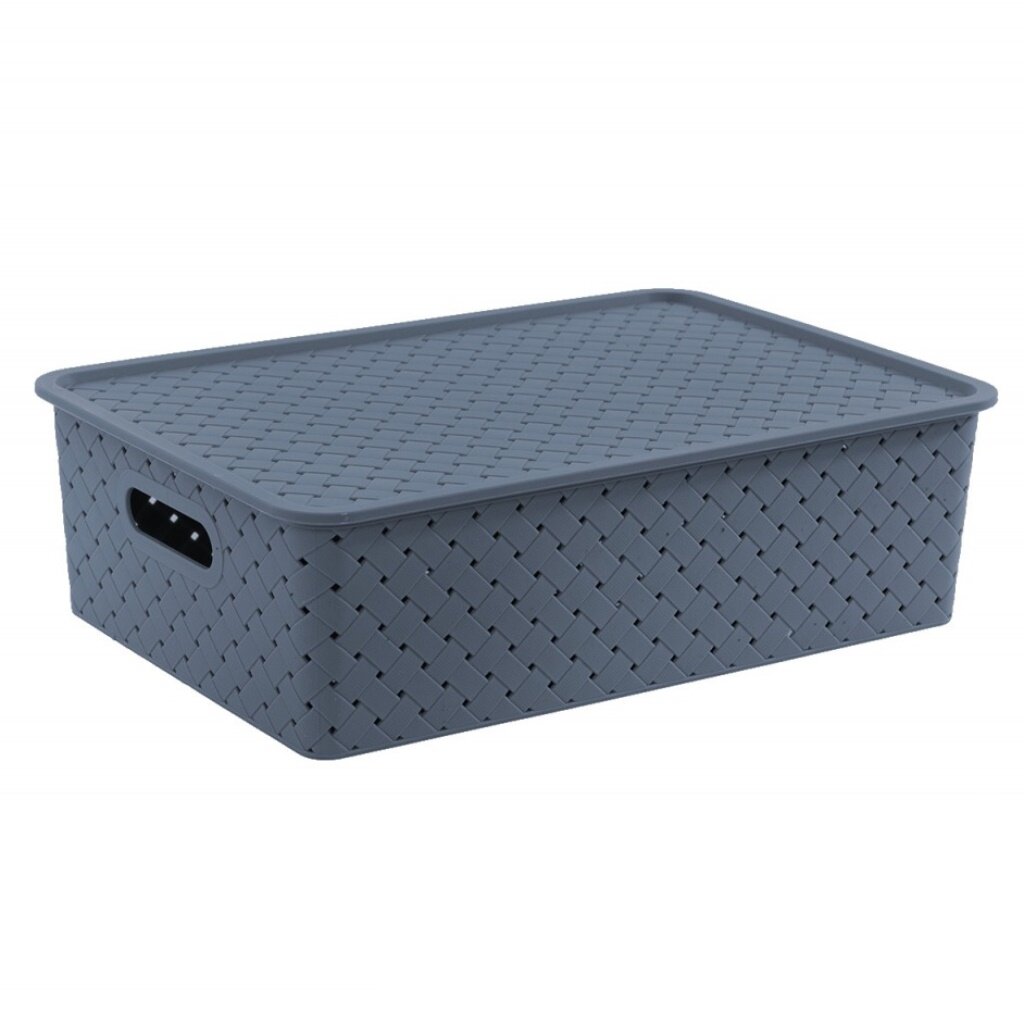 353450 Корзина для хранения, 14л, 35х20.5х24.5см, плетеная с крышкой, Violet, Береста, 523135