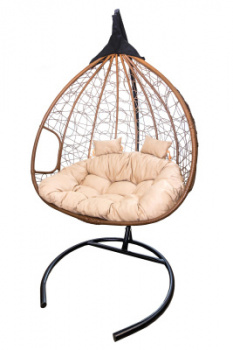 Кресло подвесное двойное Феникс цв.корзины бежевый, цв.подушки бежевый "Garden story" м.н. до 135 кг