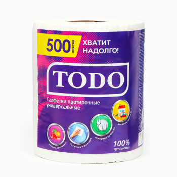 Салфетки протирочные TODO Универсальная 2сл 500л белый цвет  100% целлюлоза 
