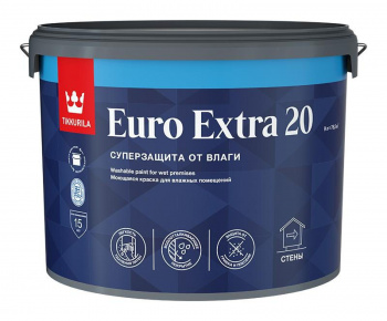 Краска влагостойкая Tikkurila Euro Extra 20 полуматовая база С бесцветная 9л