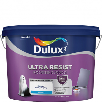 Краска латексная Dulux Ultra Resist гостиные и офисы матовая BW белая 9л