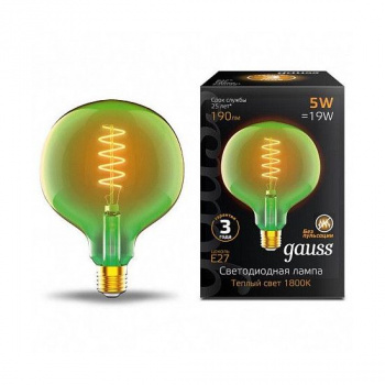 Лампа Gauss LED Filament G125 5W 190lm 1800К Е27 green flexible