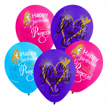 Шары воздушные цветные "Happy Birthday", Принцессы, 12 дюйм (набор 5 шт)   