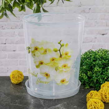 Горшок для цветов для орхидеи с поддоном 1,2л прозрачный М1603 