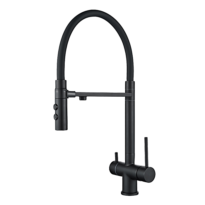 T61403BK-300 Смеситель для кухни одноруч,с выс гиб изл,с магн фикс излива,вых фильтр,черный OUTE