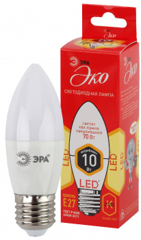 Лампа светодиодная B35-10W E27 2700К ,тёплый белый, ЭРА ЭКО (свеча)