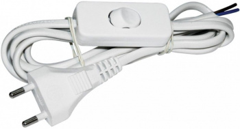 Шнур с выключателем и плоской вилкой УШ-1КВ ПВХ, 2х0,75 мм2, 2 метра, белый