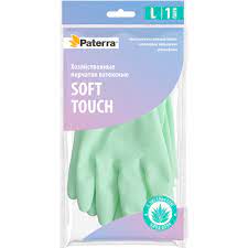 Перчатки хозяйственные латексные SOFT TOUCH с экстрактом алоэ хлопк. напыление р-р L PATERRA