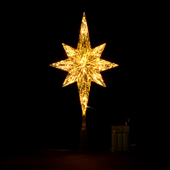 Верхушка на ёлку "Звезда  8-конечная", золотая, 10 LED теплый 20*5,5*39 см, с таймером, батарейки АА
