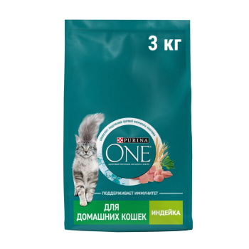 Корм сухой Purina ONE для домашних кошек с индейкой 3кг