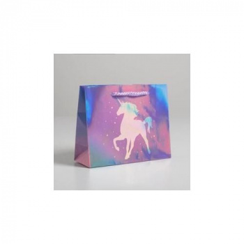 Пакет подарочный голографический Unicorn, 15 × 12 × 5,5 см
