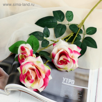 Цветы искусственные "Роза тройная" 6х61 см, бело-розовый                   