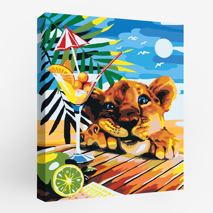 pt45-13864 Картина по номерам Львенок на пляже 40х50 см.