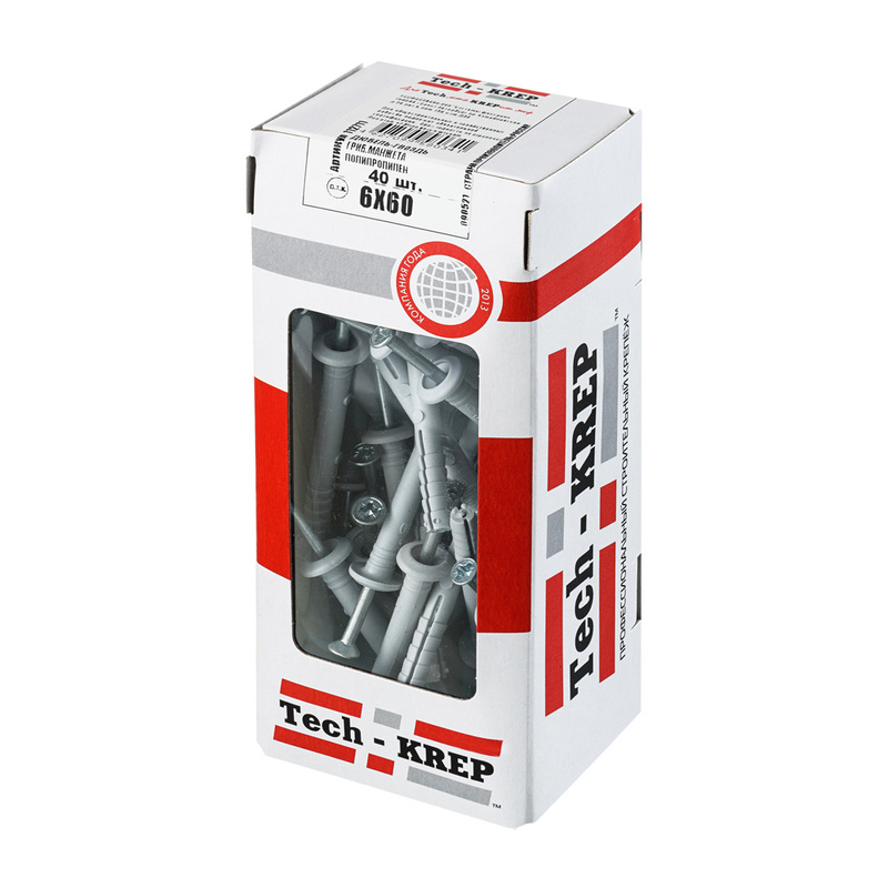 112711 Дюбель-гвоздь 6х60 гриб. манжета полипропилен  (40шт) - коробка с ок СФ