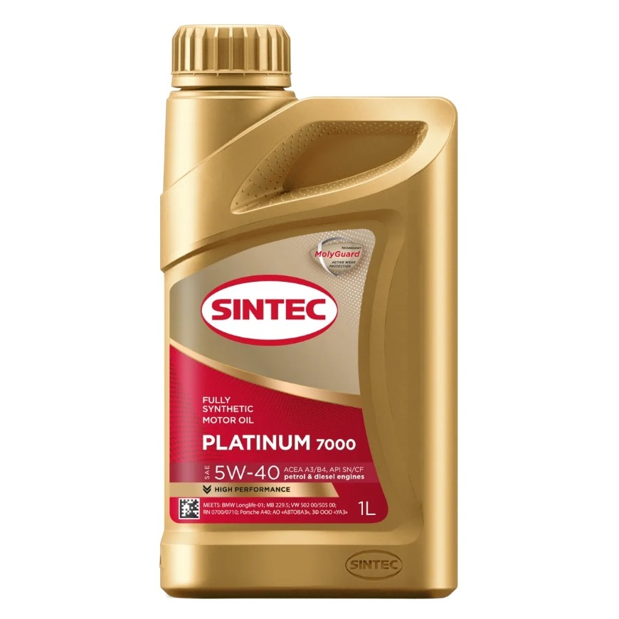 600138 Масло моторное 5W40 SINTEC PLATINUM 7000, SN-CF A3-B4 Синтетическое 1л