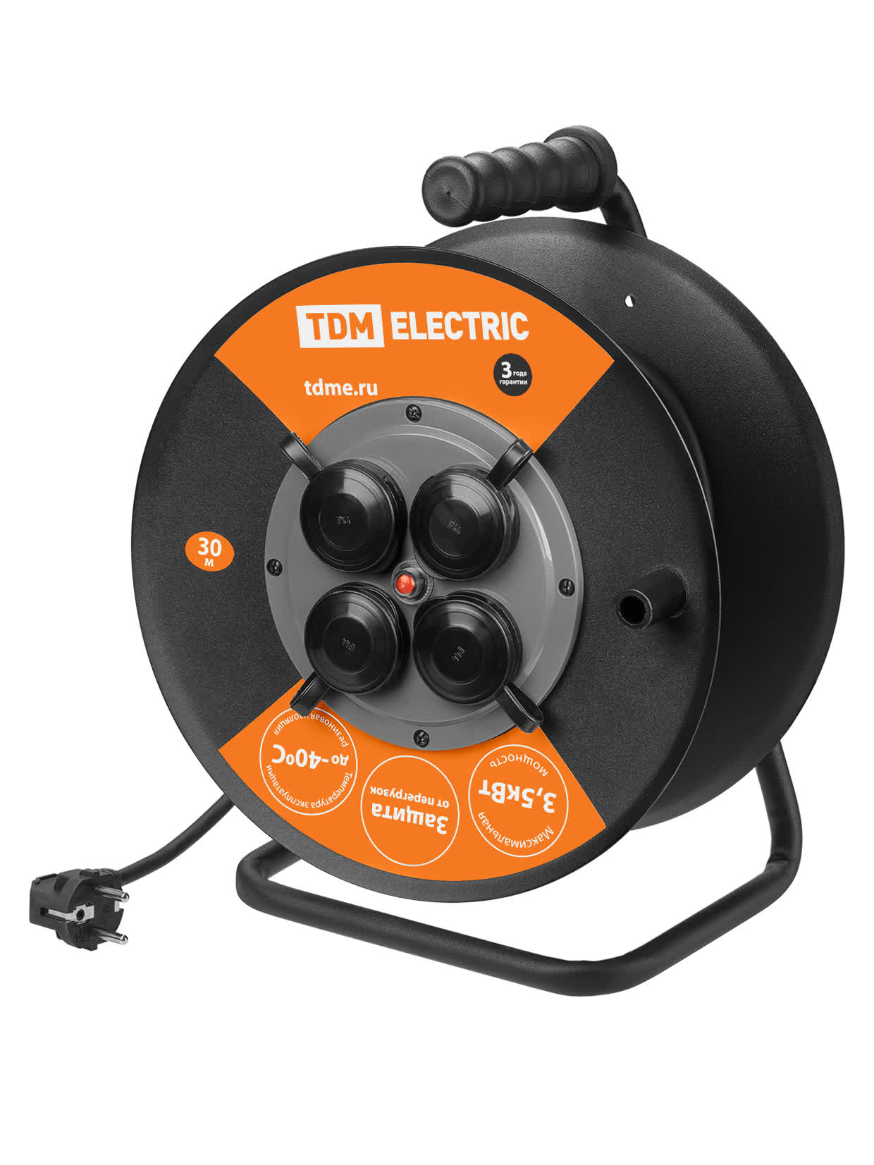 SQ1301-0160 Удлинитель силовой TDM 30м 4гн УХз16-004 (метал. катушка, А3, 4 места IP44-30м КГ 3х1,5)