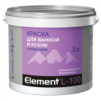 Краска влагостойкая латексная Элемент L-100 для ванной и кухни матовая белая 5л
