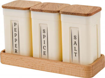 Набор контейнеров для специй Sugar&Spice Rosemary с крышкой на деревянной подставке 0,2л х 3шт.