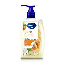 Крем-мыло AURA Pure Cotton Хлопок и мёд дозатор 300мл