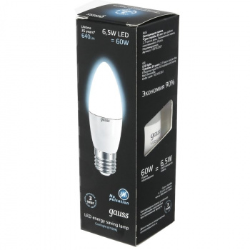 Лампа Gauss LED Candle E27 6.5W 100-240V 4100К ( свеча)