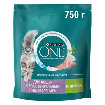 Корм сухой Purina ONE для кошек с чувствительным пищеварением с индейкой 750г